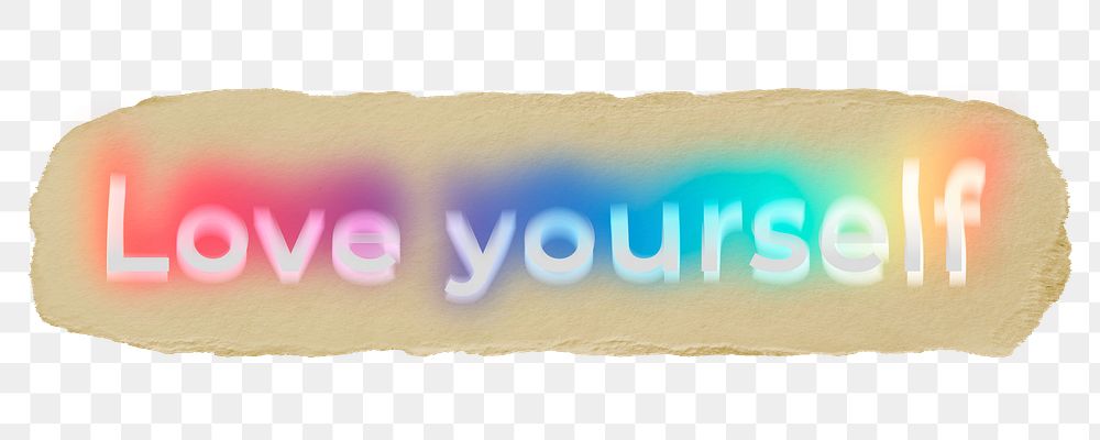 Love yourself png ripped paper word sticker typography, transparent background