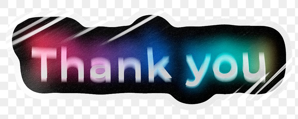 Thank you png word sticker, neon psychedelic typography, transparent background