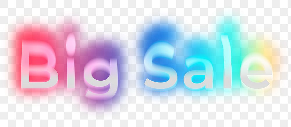 Big sale png word sticker, neon psychedelic typography, transparent background