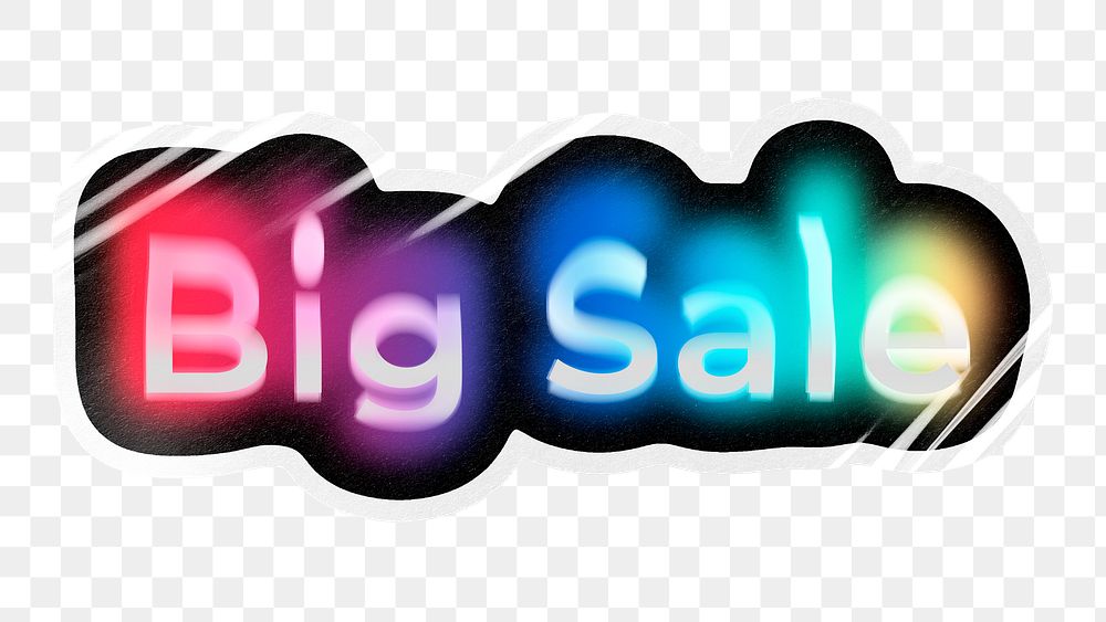 Big sale png word sticker, neon psychedelic typography, transparent background