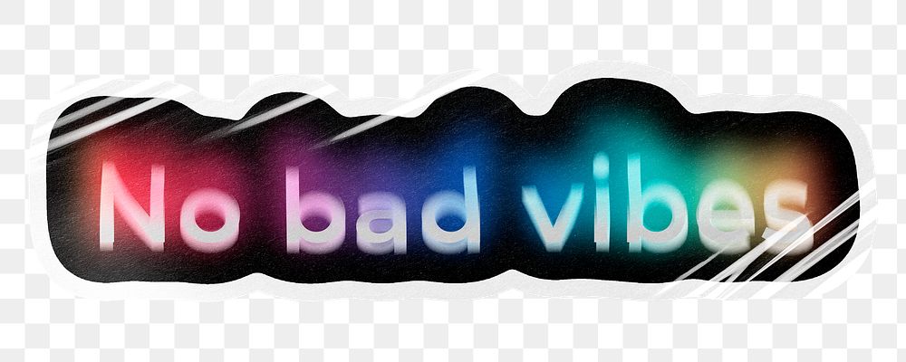 No bad vibes png word sticker, neon psychedelic typography, transparent background