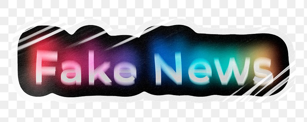 Fake news png word sticker, neon psychedelic typography, transparent background