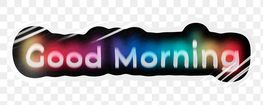 Good morning png word sticker, neon psychedelic typography, transparent background
