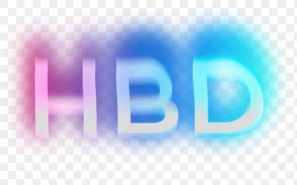 HBD png word sticker, neon psychedelic typography, transparent background