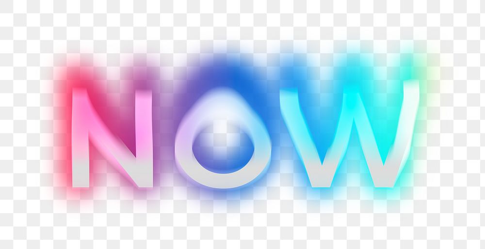 Now png word sticker, neon psychedelic typography, transparent background