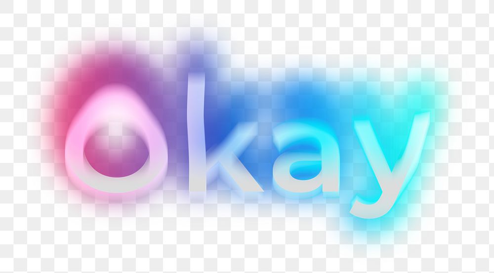 Okay png word sticker, neon psychedelic typography, transparent background