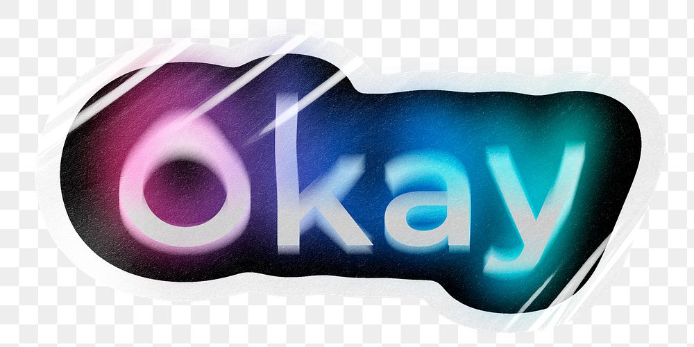 Okay png word sticker, neon psychedelic typography, transparent background