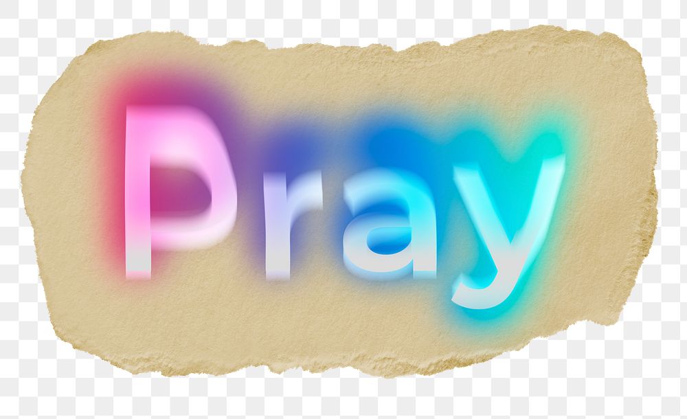 Pray png ripped paper word sticker typography, transparent background