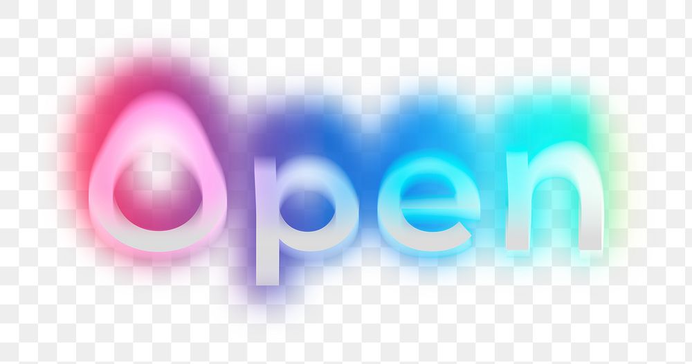 Open png word sticker, neon psychedelic typography, transparent background
