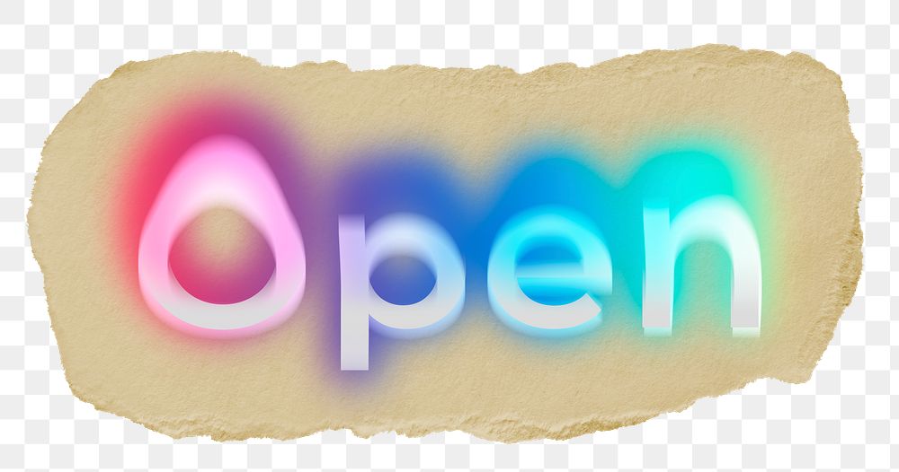 Open png ripped paper word sticker typography, transparent background
