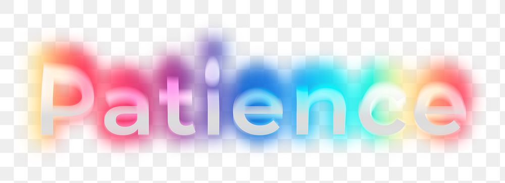 Patience png word sticker, neon psychedelic typography, transparent background