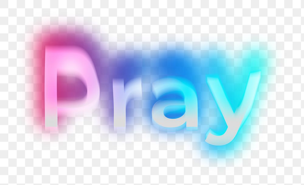 Pray png word sticker, neon psychedelic typography, transparent background