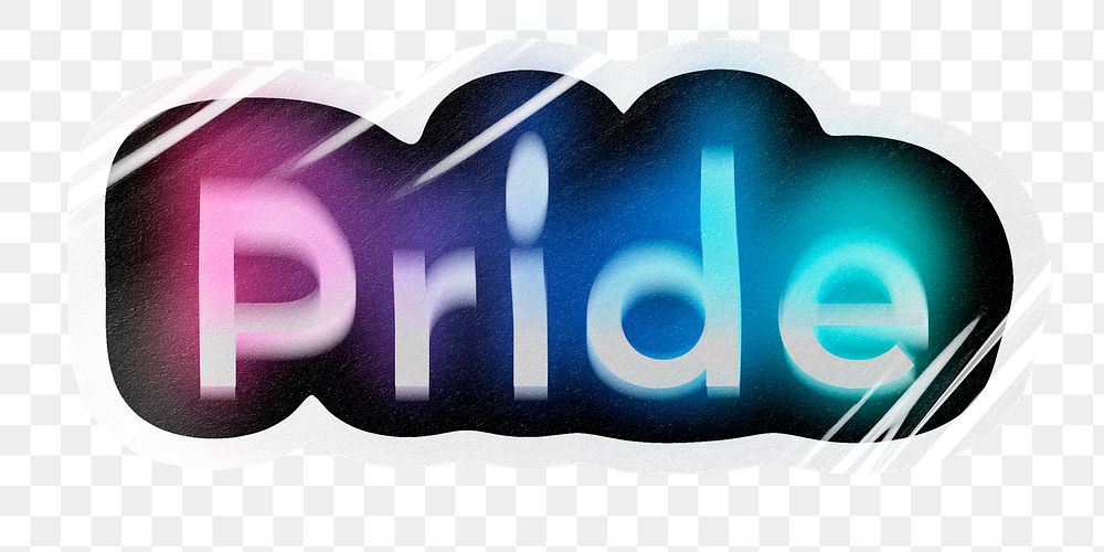 Pride png word sticker, neon psychedelic typography, transparent background
