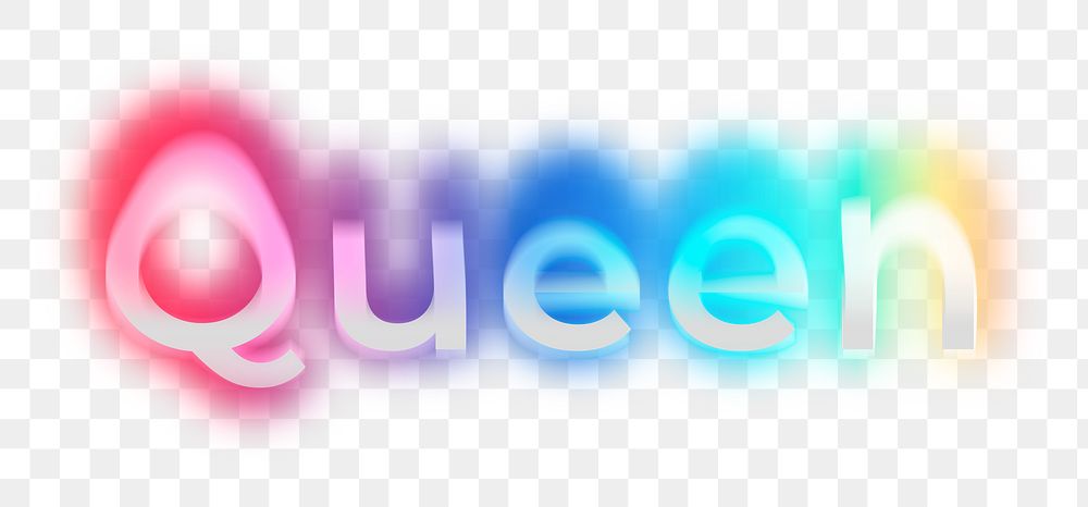 Queen png word sticker, neon psychedelic typography, transparent background