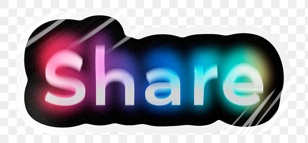 Share png word sticker, neon psychedelic typography, transparent background