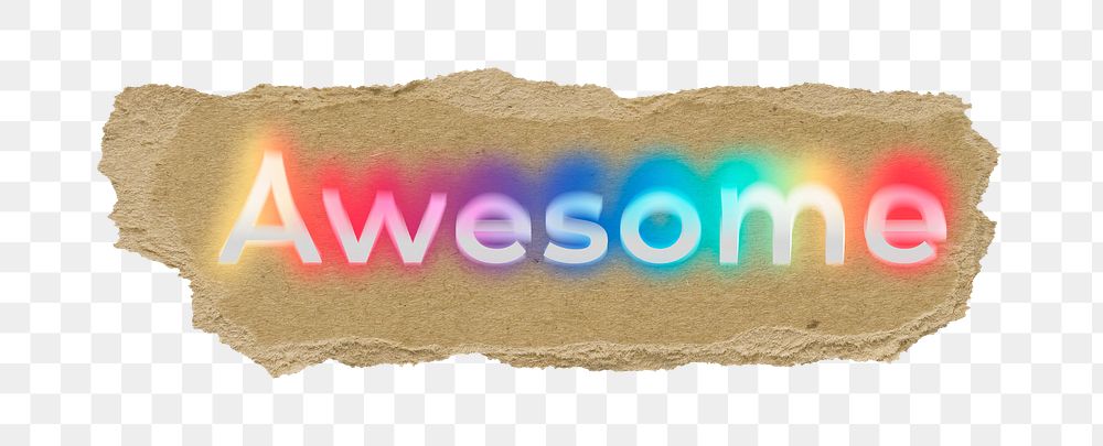 Awesome png ripped paper word sticker typography, transparent background