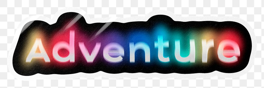 Adventure png word sticker, neon psychedelic typography, transparent background