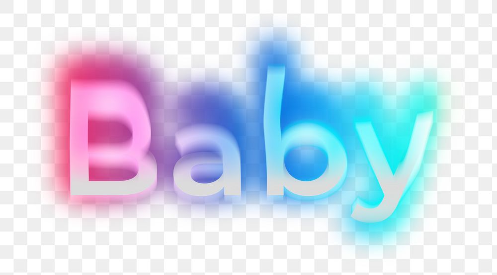 Baby png word sticker, neon psychedelic typography, transparent background