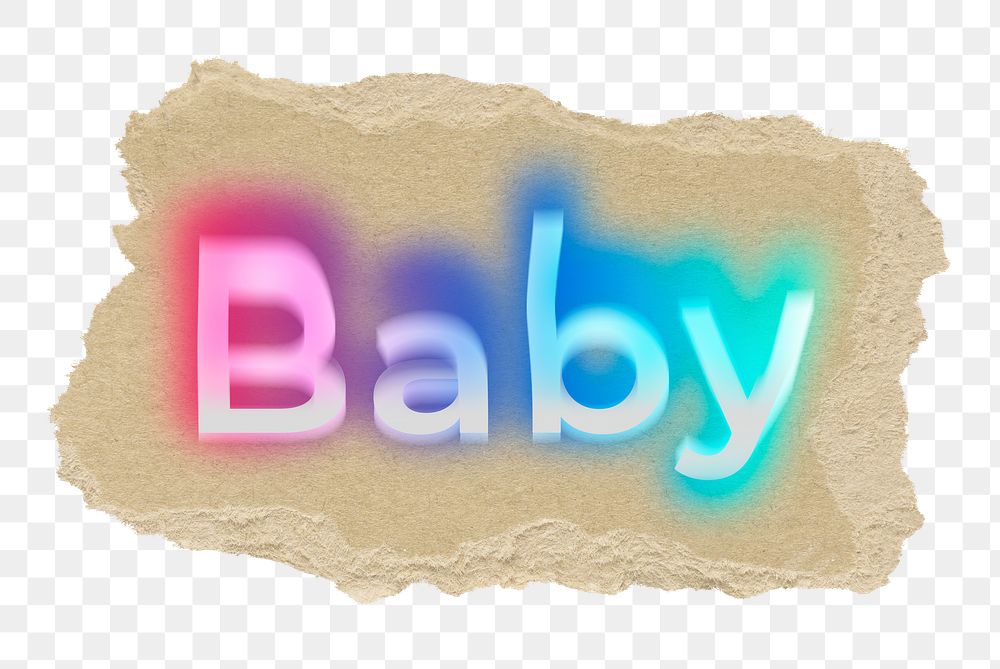Baby png ripped paper word sticker typography, transparent background