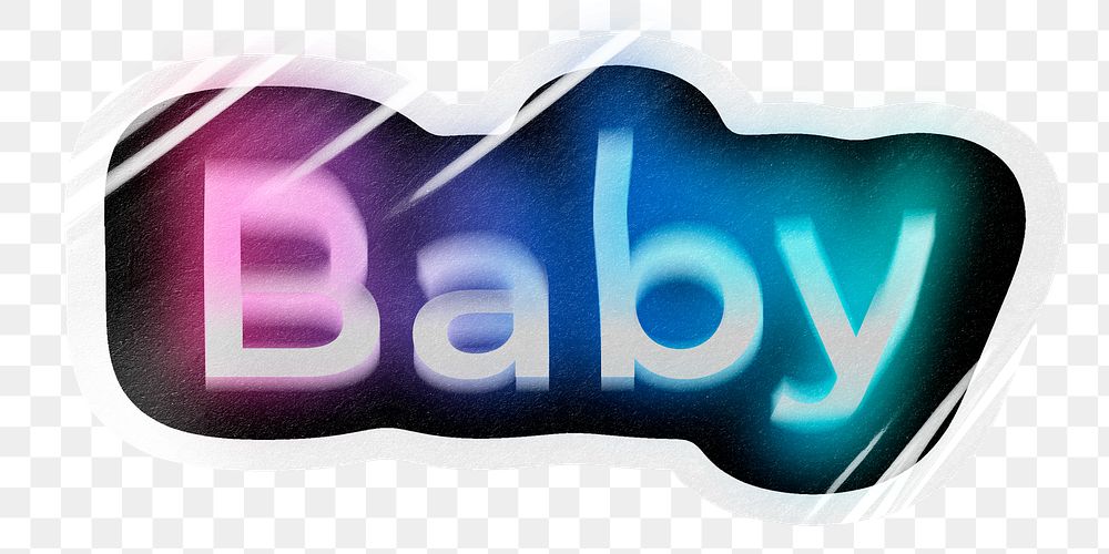 Baby png word sticker, neon psychedelic typography, transparent background