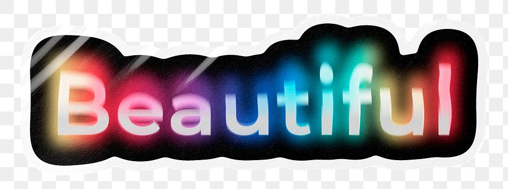 Beautiful png word sticker, neon psychedelic typography, transparent background
