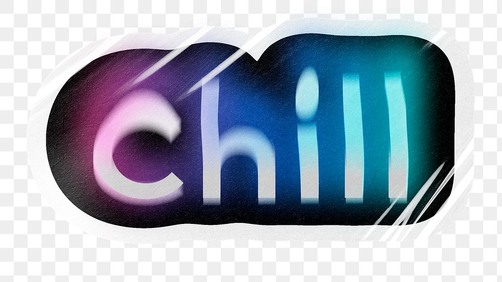 Chill png word sticker, neon psychedelic typography, transparent background