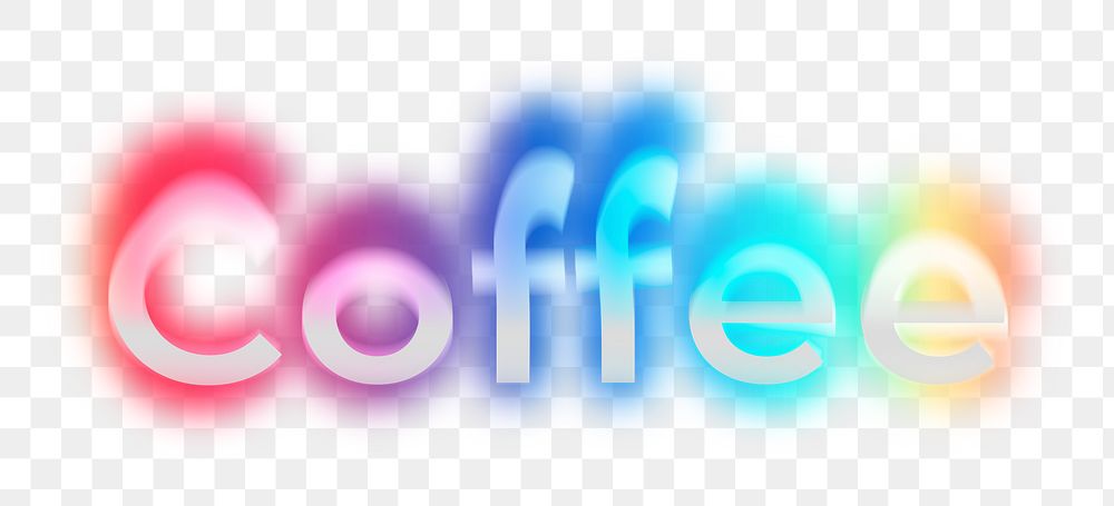 Coffee png word sticker, neon psychedelic typography, transparent background