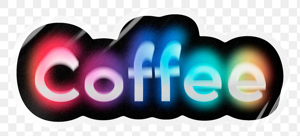 Coffee png word sticker, neon psychedelic typography, transparent background