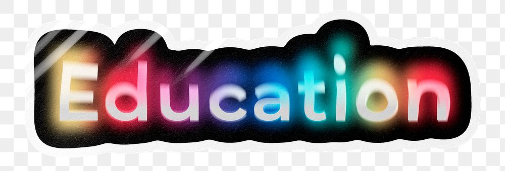 Education png word sticker, neon psychedelic typography, transparent background