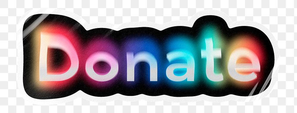 Donate png word sticker, neon psychedelic typography, transparent background