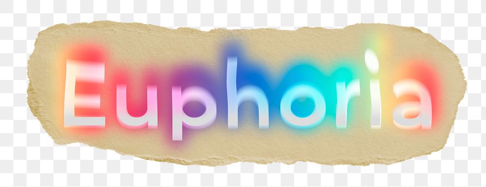 Euphoria png ripped paper word sticker typography, transparent background