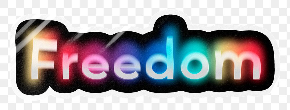 Freedom png word sticker, neon psychedelic typography, transparent background