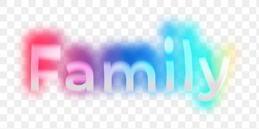 Family png word sticker, neon psychedelic typography, transparent background