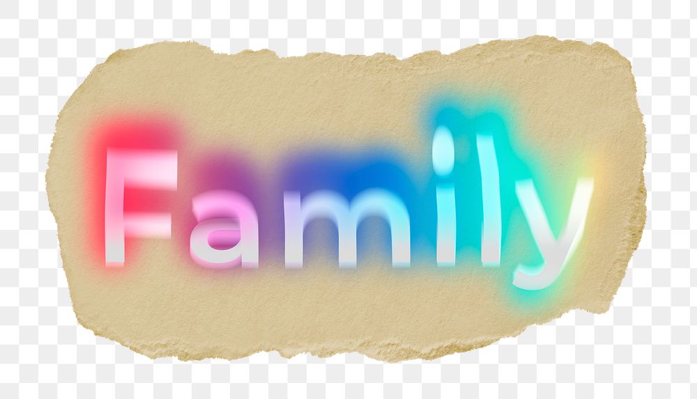 Family png ripped paper word sticker typography, transparent background