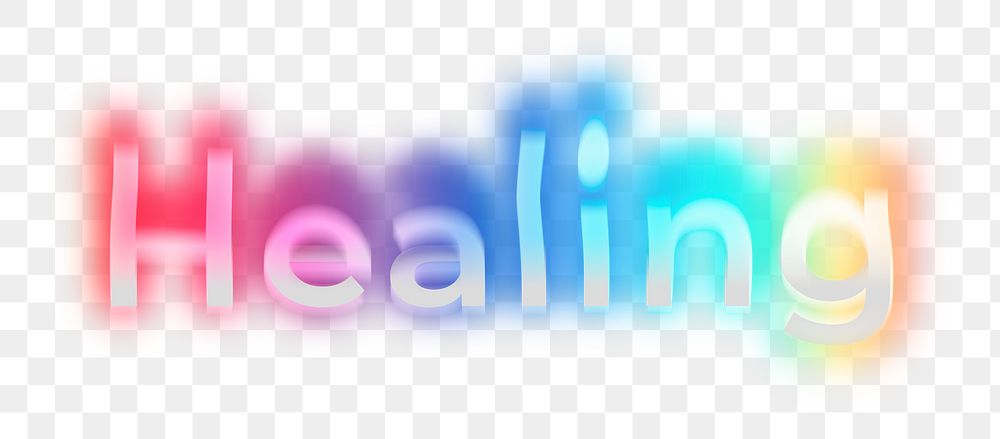 Healing png word sticker, neon psychedelic typography, transparent background