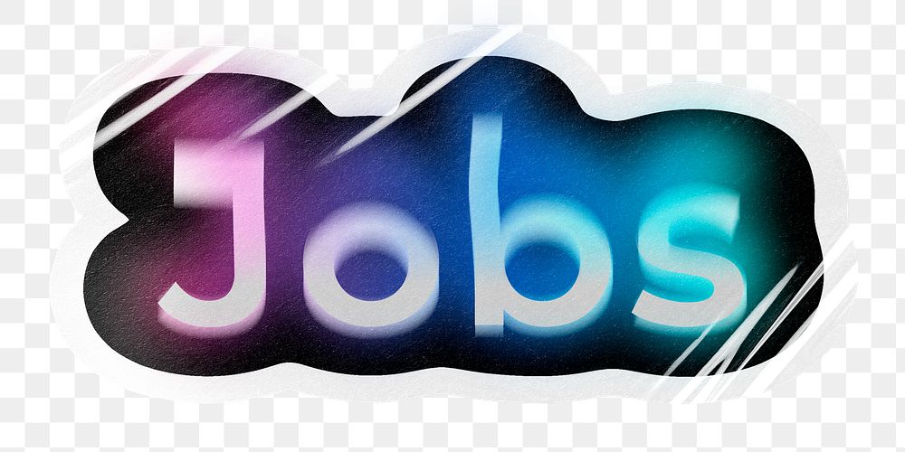 Jobs png word sticker, neon psychedelic typography, transparent background