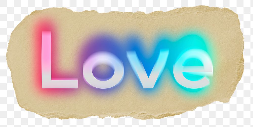 Love png ripped paper word sticker typography, transparent background