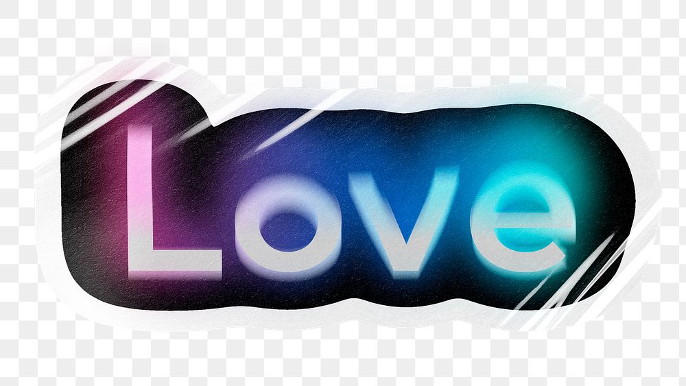 Love png word sticker, neon psychedelic typography, transparent background