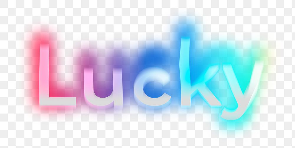 Lucky png word sticker, neon psychedelic typography, transparent background