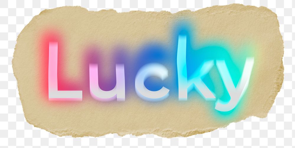 Lucky png ripped paper word sticker typography, transparent background