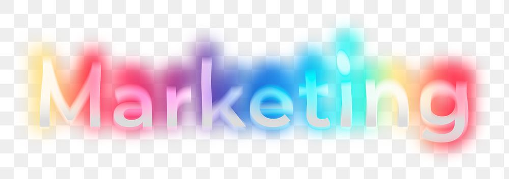 Marketing png word sticker, neon psychedelic typography, transparent background