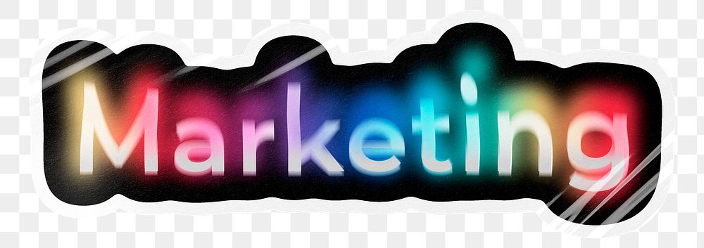 Marketing png word sticker, neon psychedelic typography, transparent background