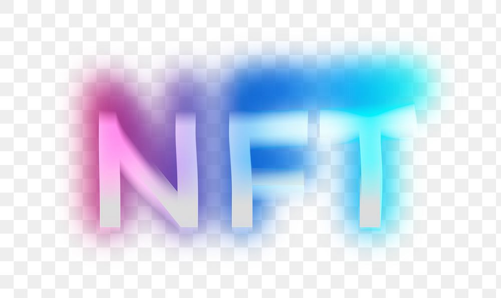 NFT png word sticker, neon psychedelic typography, transparent background