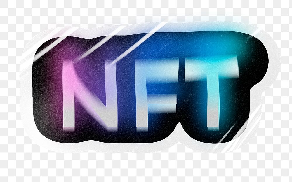 NFT png word sticker, neon psychedelic typography, transparent background