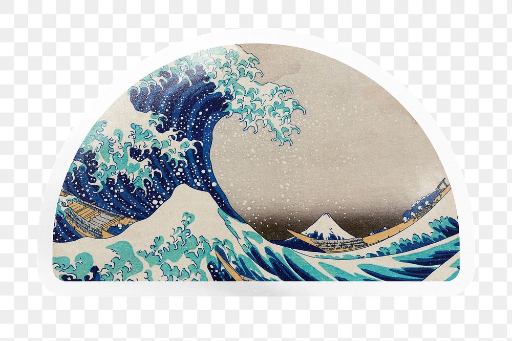 PNG Hokusai's The Great Wave off Kanagawa, printable semicircle sticker in transparent background, remixed by rawpixel.