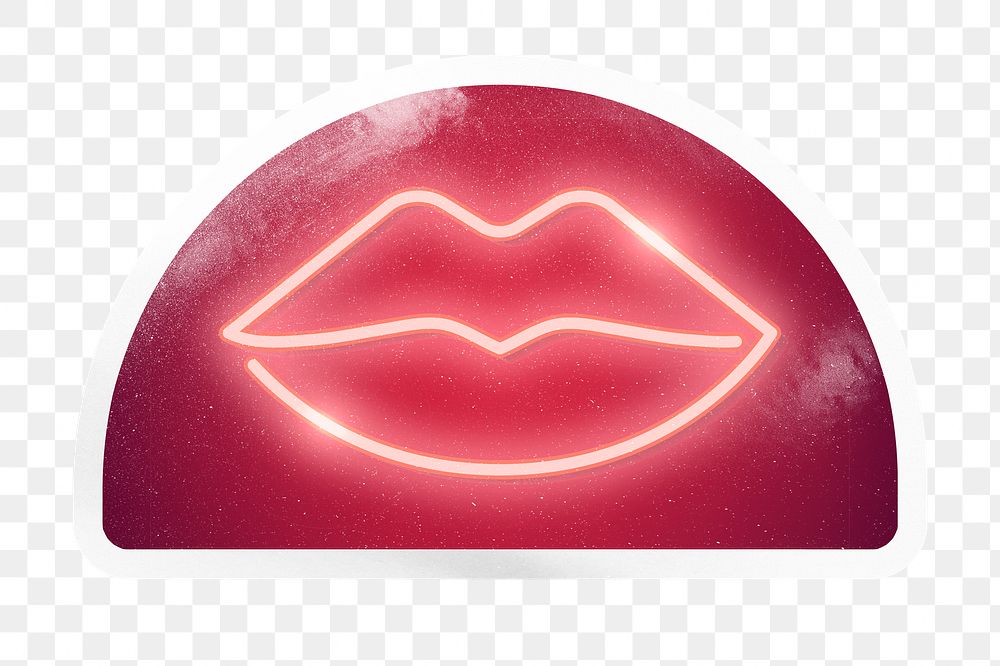 PNG sexy lips neon sign, semicircle digital sticker in transparent background