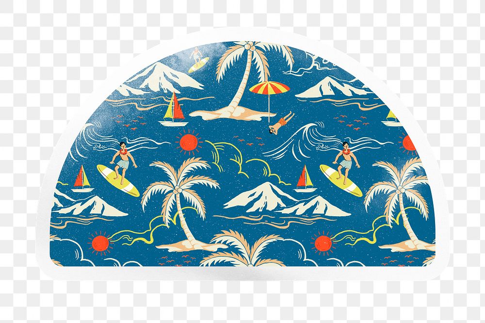 PNG summer vacation pattern, tropical island and sea sticker, semicircle in transparent background