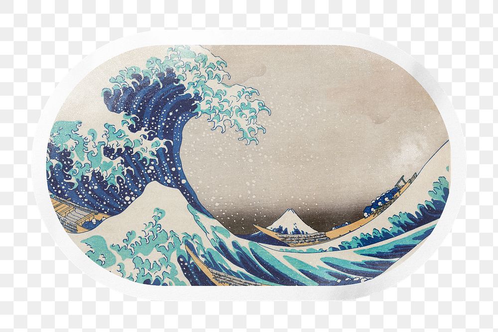 PNG Hokusai's The Great Wave off Kanagawa, printable oval rectangle sticker in transparent background, remixed by rawpixel.