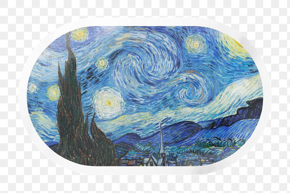 PNG Van Gogh's Starry Night painting, printable oval rectangle sticker in transparent background, remixed by rawpixel.