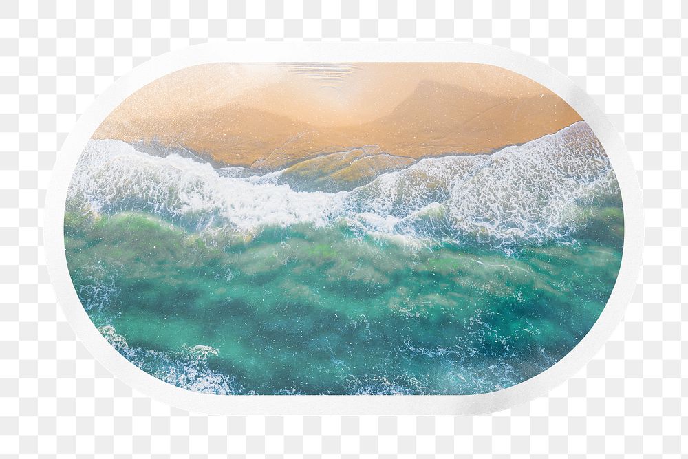 Island png beach, summer collage element, rectangle oval sticker in transparent background
